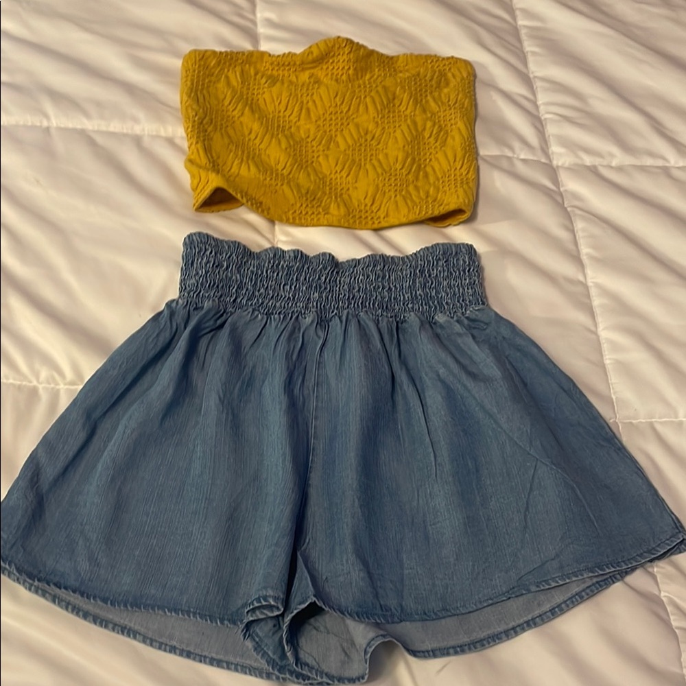 Urban Outfitters Mustard Knit Top Small & medium Jean shorts